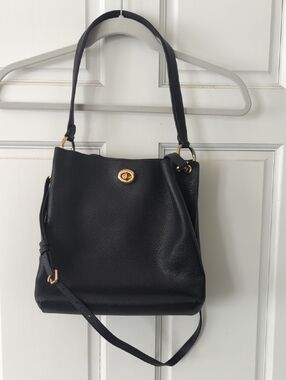 Coach Charlie Black Leather Shoulder Bag with Gold Hardware